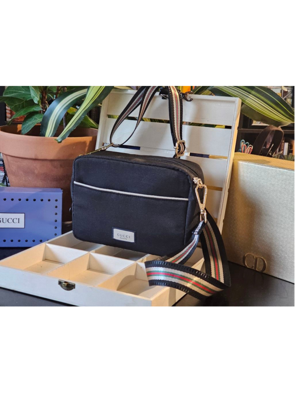 Gucci Nylon Black Zip Clutch w/Sherry Line Crossbody Strap Added NWOT - Picture 3 of 16